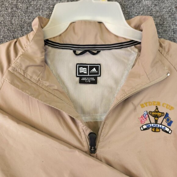 Adidas Windbreaker Kids Large Beige 1/4 Zip Ryder Cup Valhalla Golf Long Sleeve - Picture 1 of 11